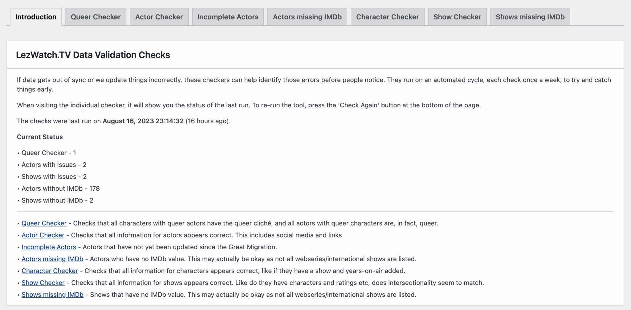 Data Validation - LezWatch.TV Documentation